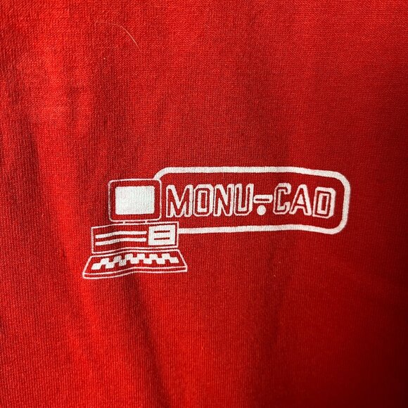 Monu-Cad T Shirt Vintage 90s Adult Red Large L Computer Applications USA 50/50 - Picture 5 of 16